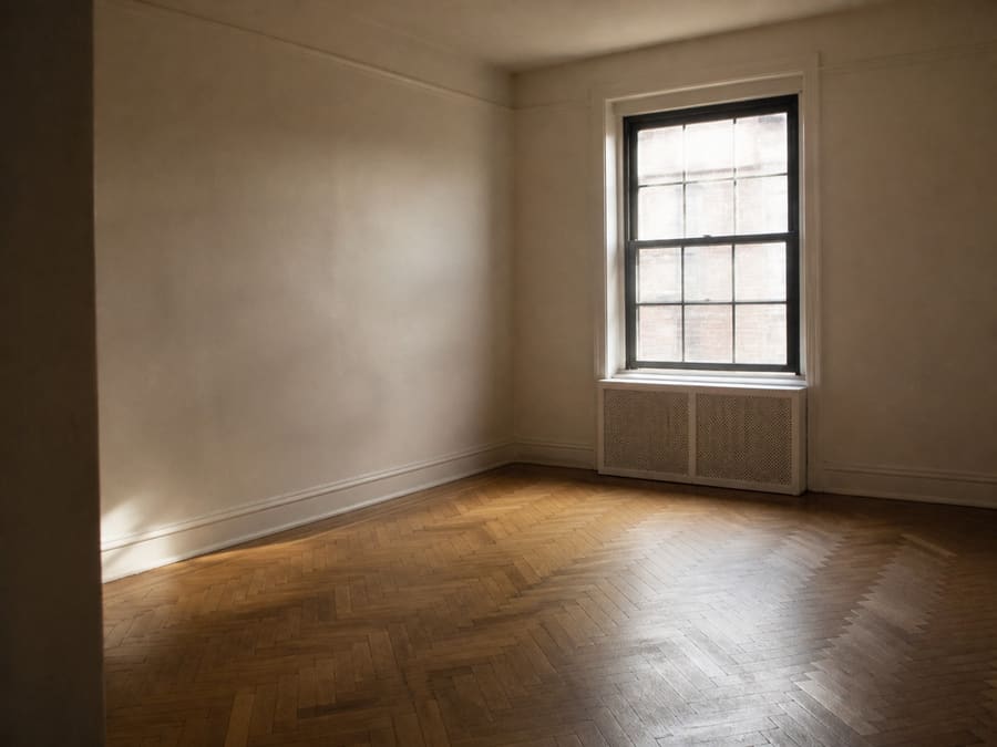 A Bronx apartment building interior with parquet flooring